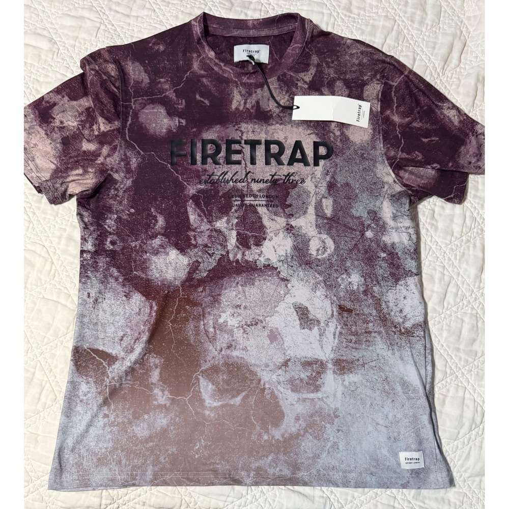 Firetrap Mens Burgundy Skull Graphic T-Shirt Sub Tee Size 2XL NWT